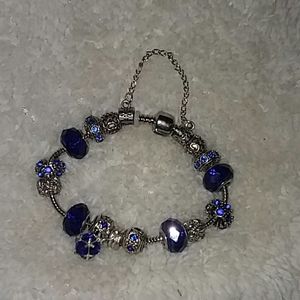 Blue and silver bead charm bracelet, 7in